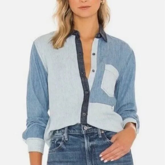Rails Boho Ingrid Patchwork Denim Button Down Shirt Sz Large Western Cowgirl - Picture 1 of 16